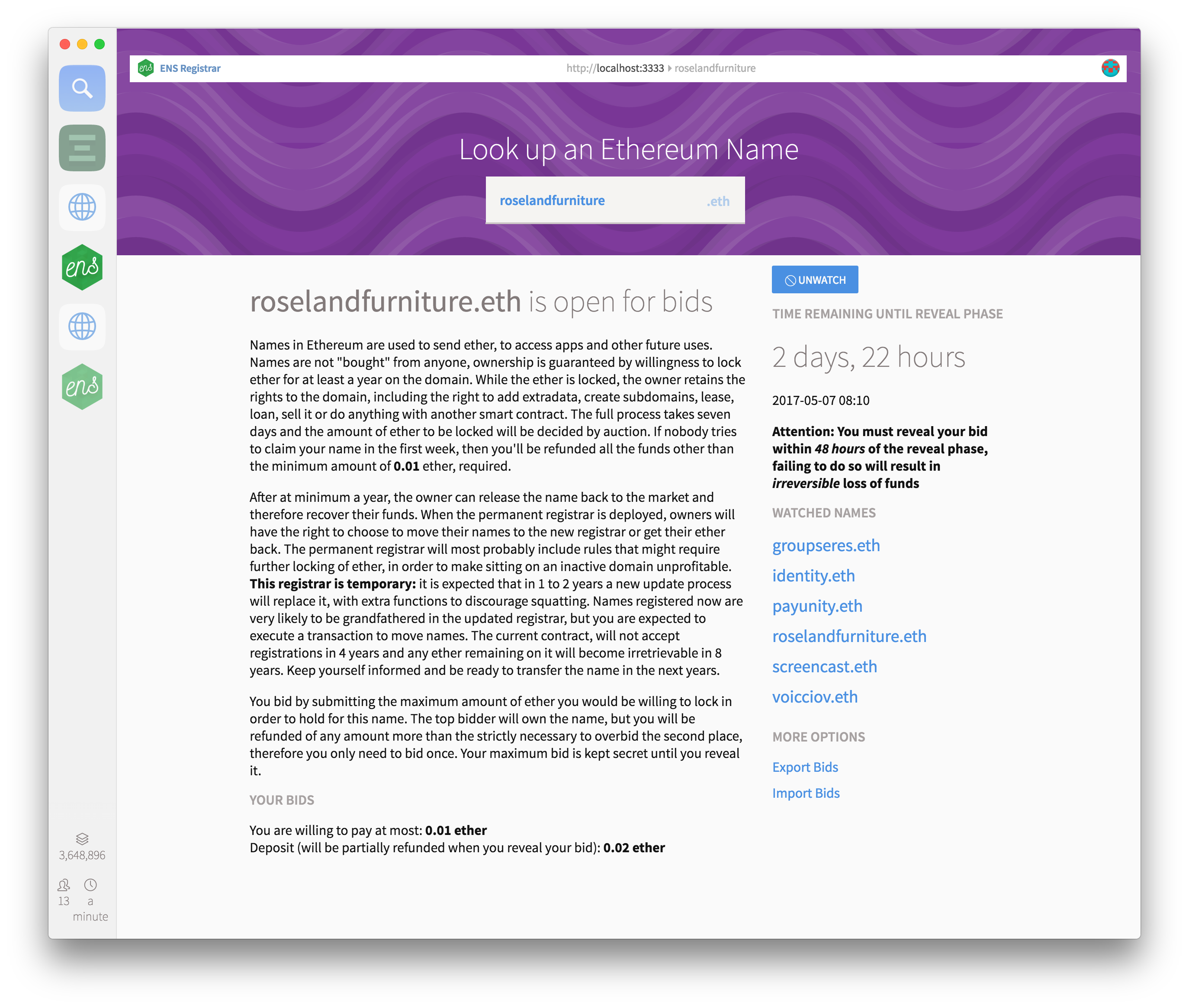 First version of ens registrar